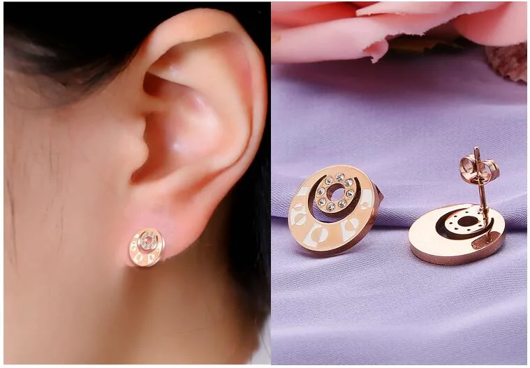 Elegant Jewelry Fashion Women Stainless Steel Diamond Stud Earrings