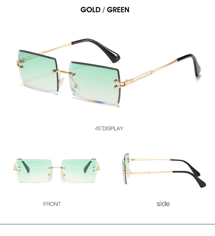 2021 Rimless Soft Silicone Nose Pad UV400 PC Square Gradient Metal Frame Unique Design Sun Glasses
