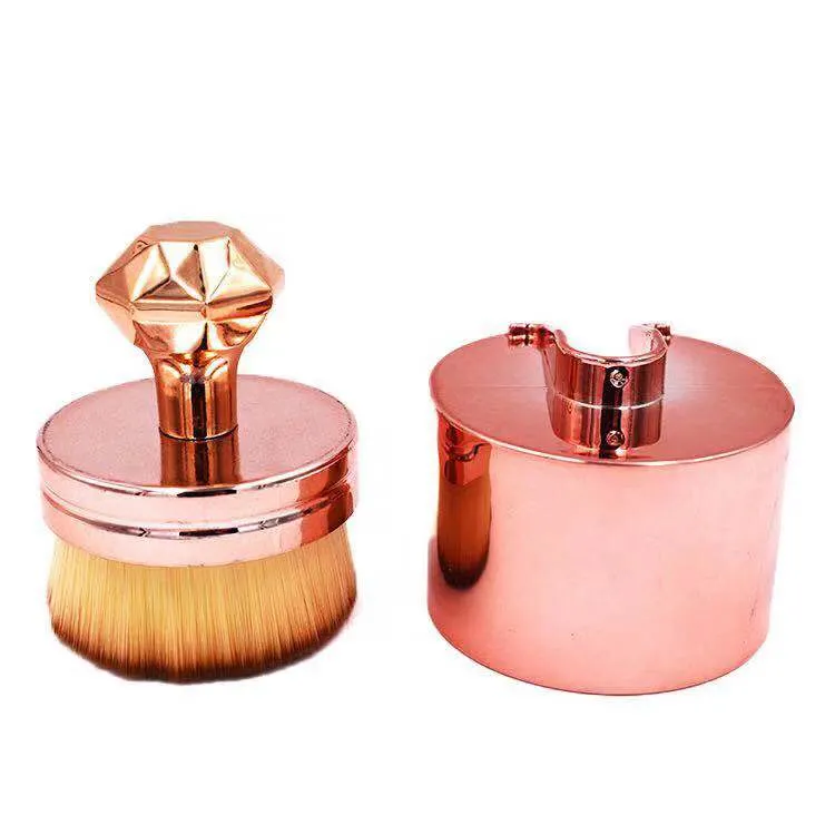 Flat OEM Synthetic Rose Gold Piece Rose Stamp Brass Ferrule Makeup Brush with Lid
