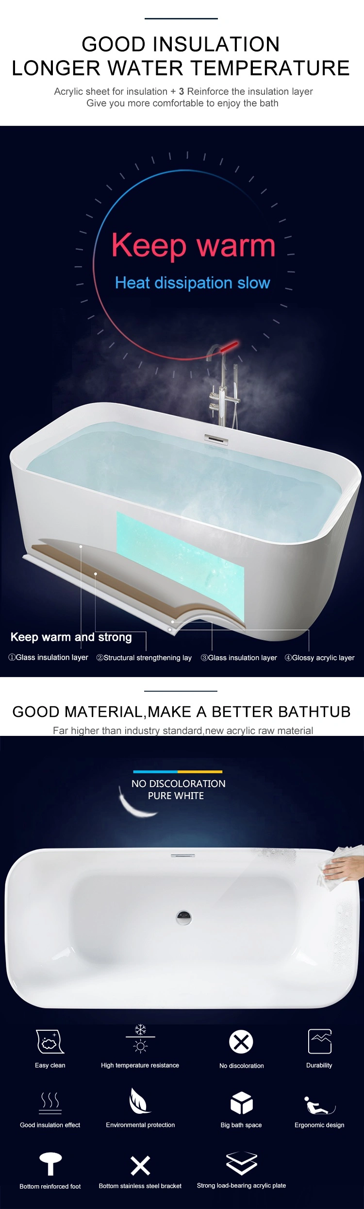 62 Inch Cheap Acrylic Oval Soaking Bathtub for Adult