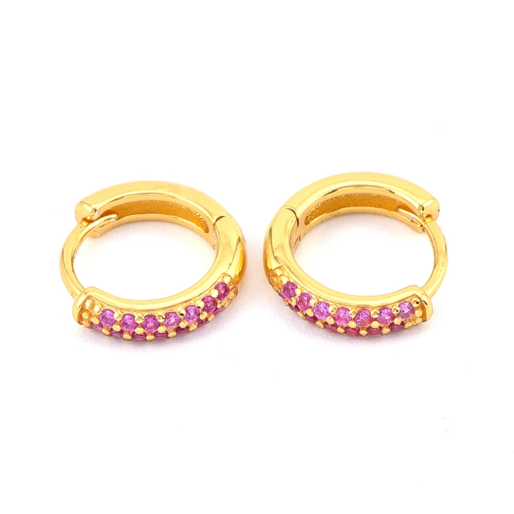Keiyue Personalized Design Wedding Gift 925 Sterling Silver Copper Zircon CZ Gold Plated Hoop Earrings Jewelry for Women