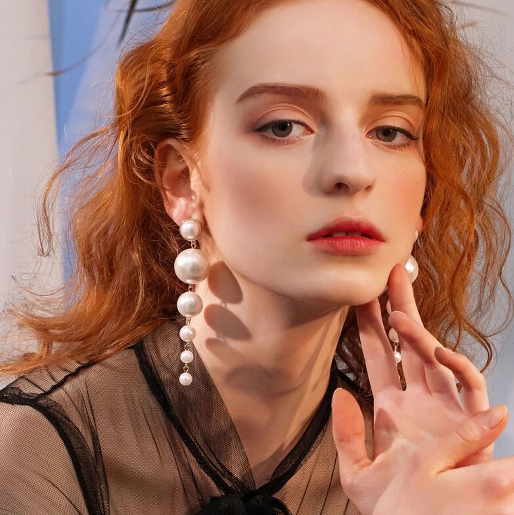 Elegant Long Drop Dangle Pearl Earrings for Women