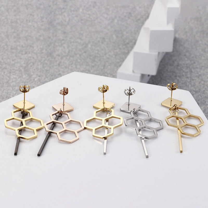 Geometric Diamond Tassel Gold-Plated Stainless Steel Earrings Stud