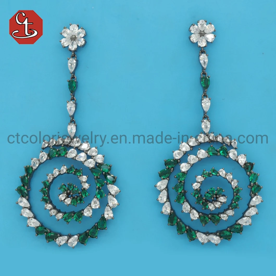Multi Color AAA CZ Earring Exquisite Shiny Cubic Zirconia Geometric Hoop Earrings Fashion Black Plated Copper Earrings Jewelry