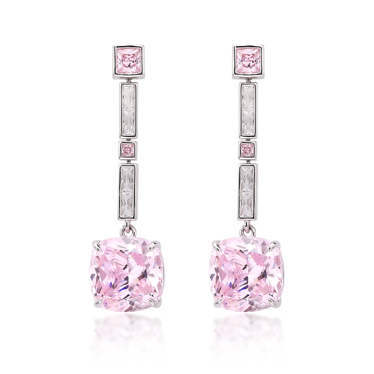 Drop Long Earrings Pink Diamong Earring Elegant for Women