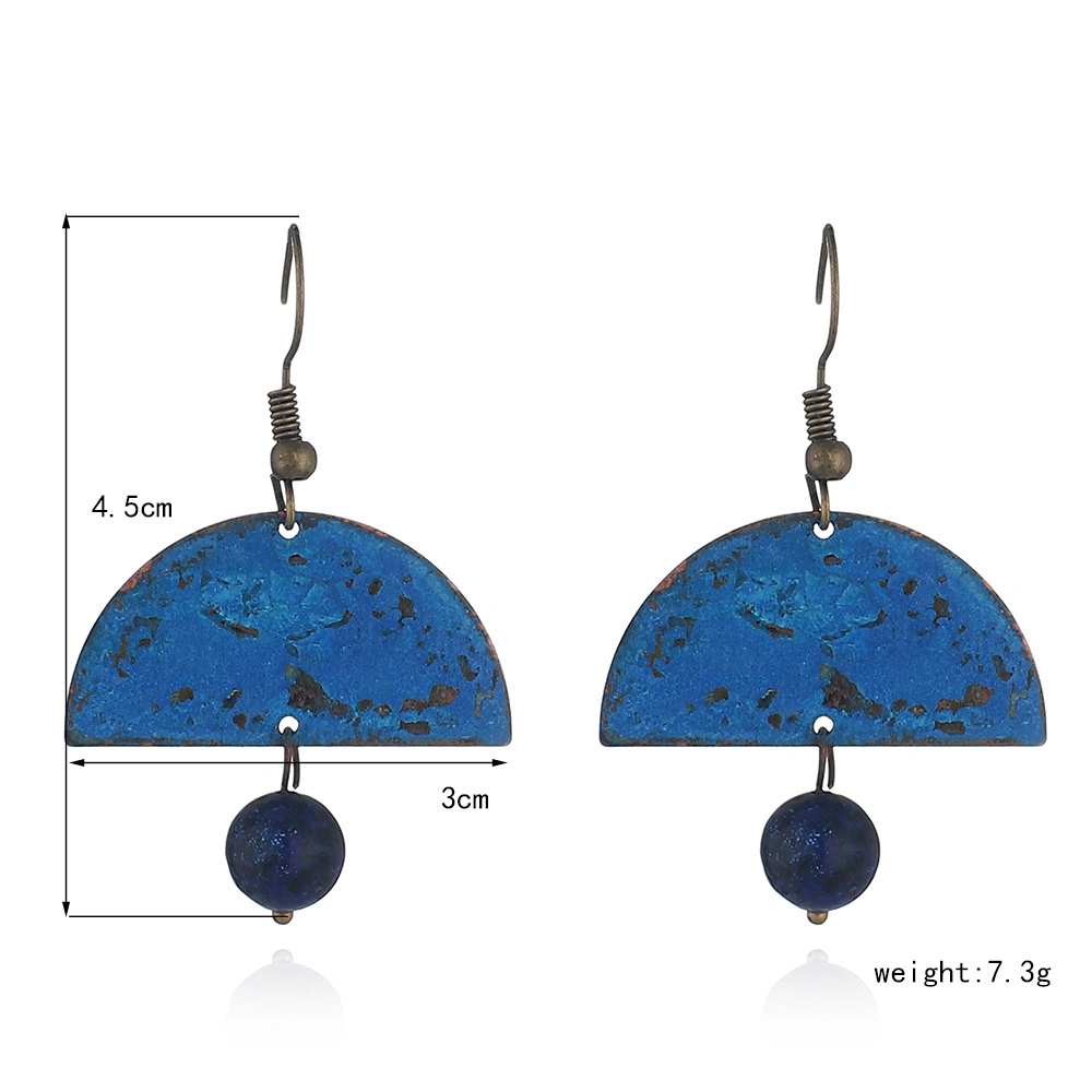 Boho Jewelry Antiqued Patina Bead Dangle Sector Geometric Drop Earrings