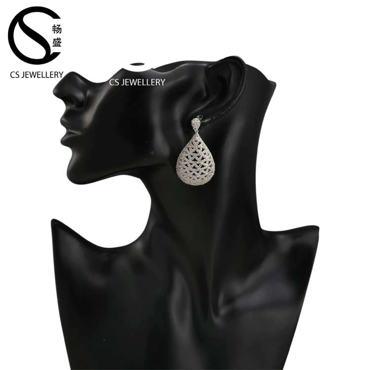Er00007 Popular Accessories White Gold Teardrop Cubic Zirconia Earrings