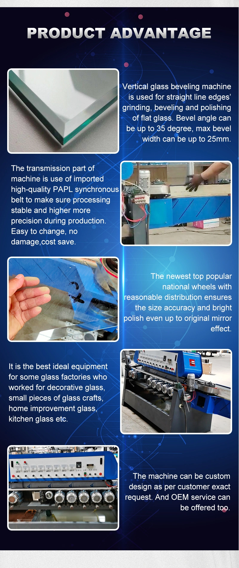 Durable 8 Motors Glass Edge Grinding Machine/Glass Beveling Machine Zxm-LC251