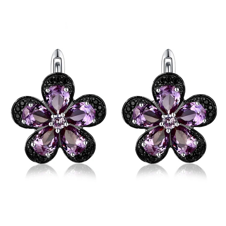 925 Silver & CZ 2 Tones Gold Plated Flower Design Earrings Fashion Jewelry Jewellery