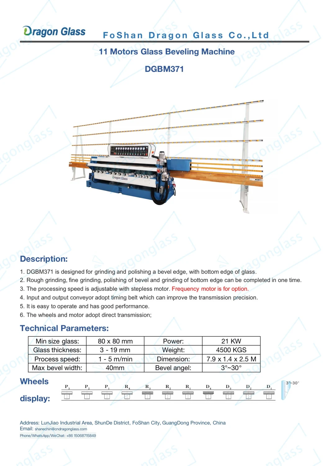 Mirror Glass 11 Spindle Glass Straight Line Bevel Edging Polishing Machine in High Speed Processing Machine