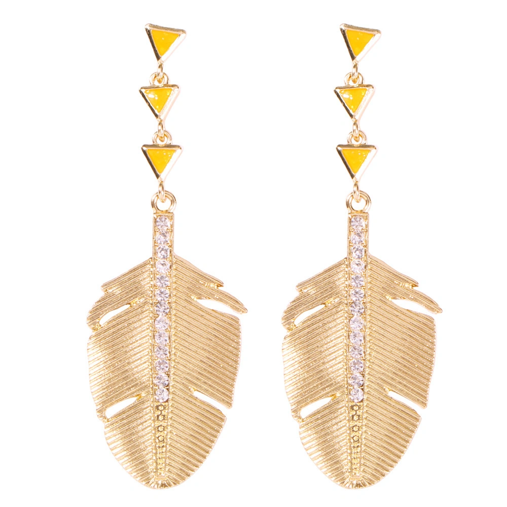 2020 Spring Summer Fashion Jewelry Geometric Leaf Enamel Alloy Earrings with Small Crystal Diamond