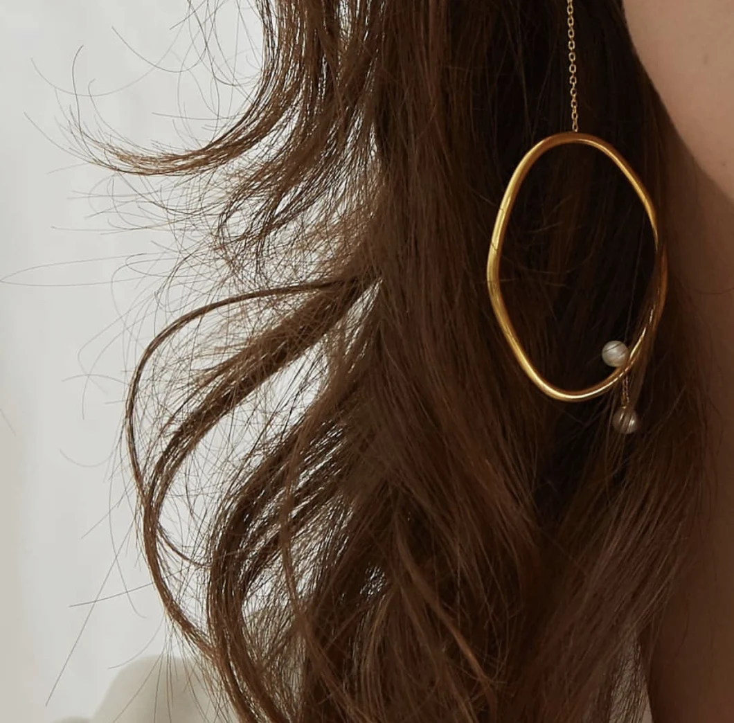 Asymmetric Earrings 18K Copper Color Ab Fashion Irregular Hoop Pearl Earrings