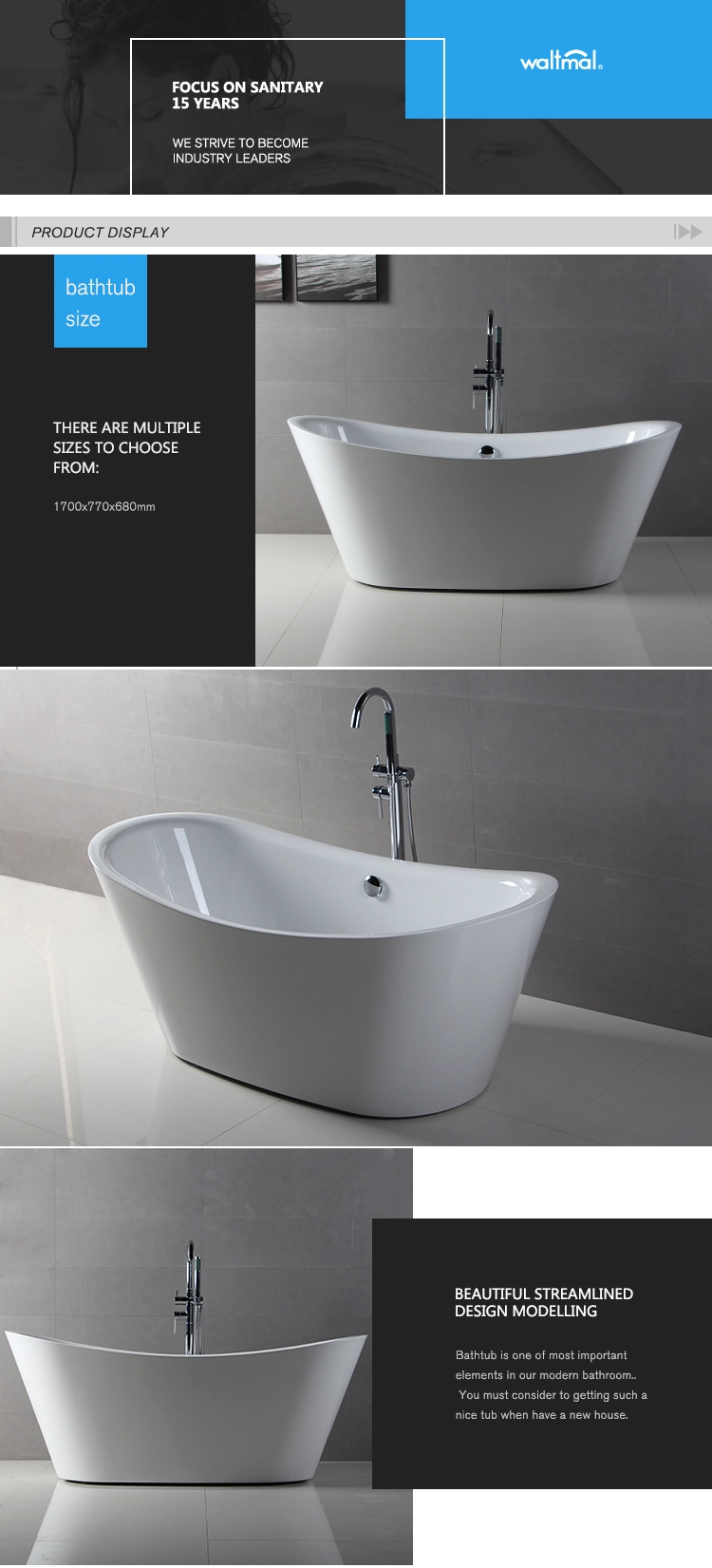 2021 New Design 72 Inch Double High Slipper Acrylic Freestanding Bathtub
