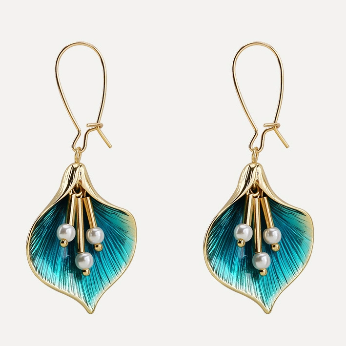 Simples New Design Earrings Jewelry Pearl Alloy Gold Flower Drop Earrings Online