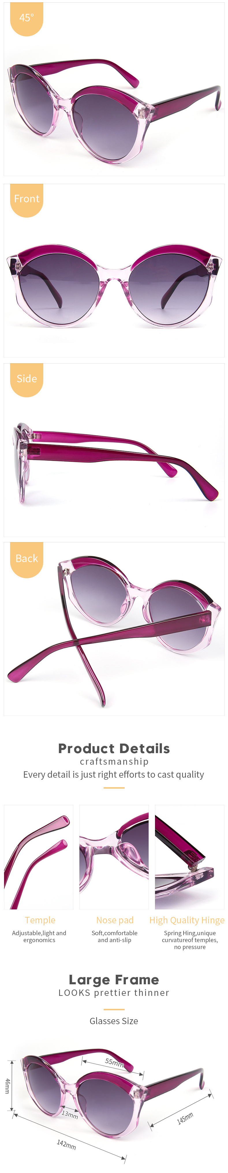 Fashion Custom Cat Eye Sunglasses Funny PC Retro Sunglasses Trendy Sun Glasses