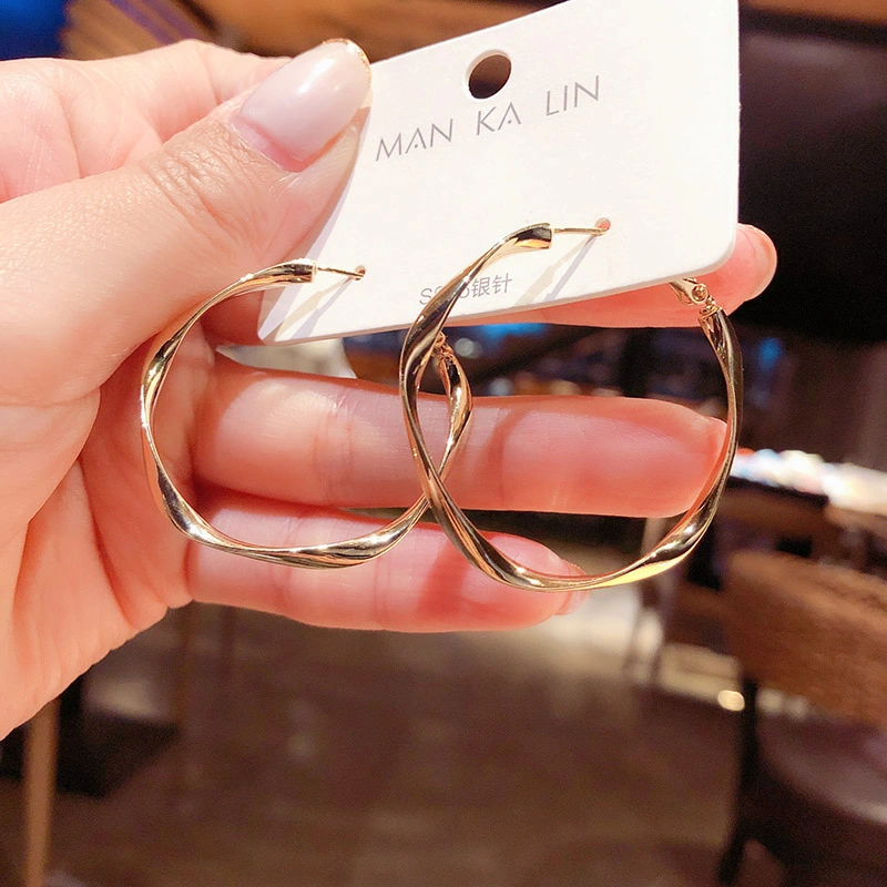 Rose Gold 925 Silver Geometric Fashion Hoop Jewelry Earrings for Women