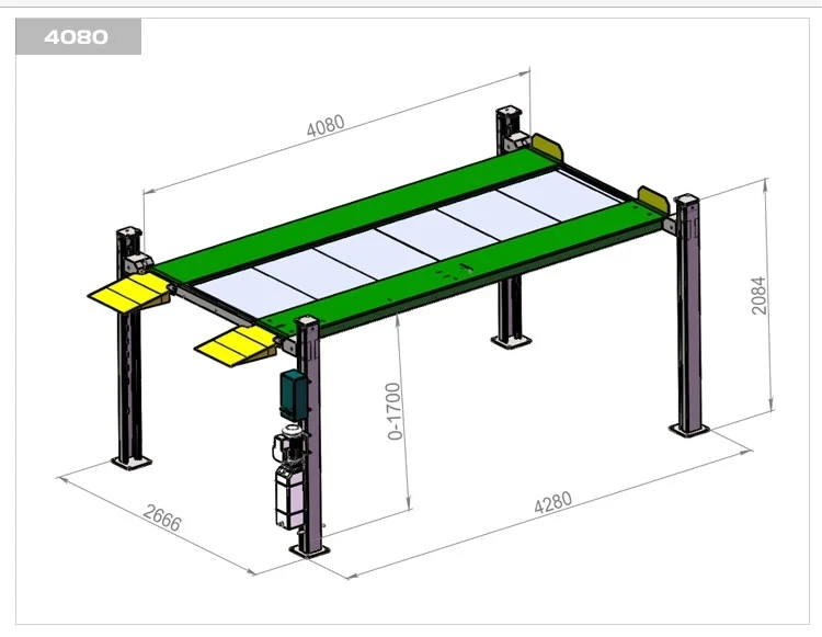 OEM Ptj601 Car Lift 4 Four Post Type Car Lift One Cylinder 2 Stacker Car Parking Lift