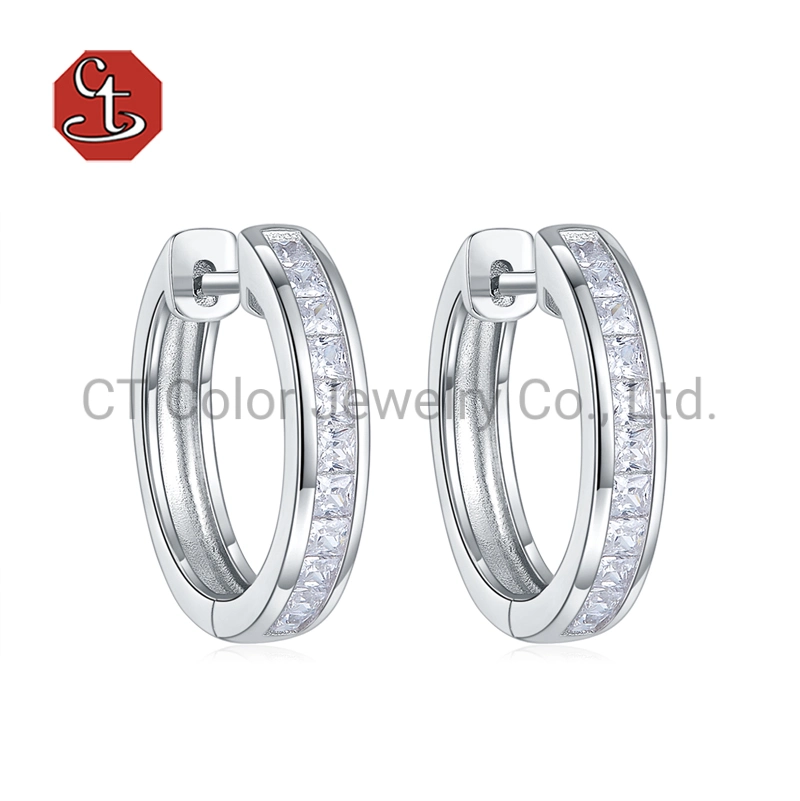 Fashion 925 Silver Jewelry Circle Earrings Ladder Stone Hoop Earrings