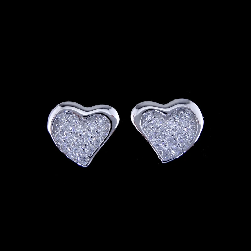 Heart Shaped Silver Cubic Zirconia Plating White Gold Earrings for Lady