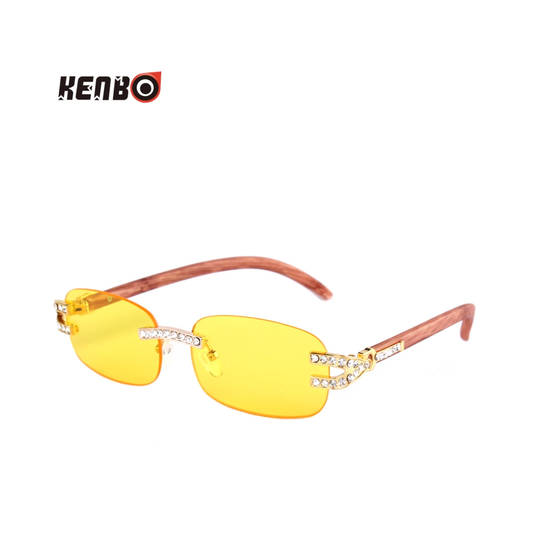 Kenbo Eyewear 2021 Fashion Women Vintage Diamond Small Rimless Rectangle Sunglasses