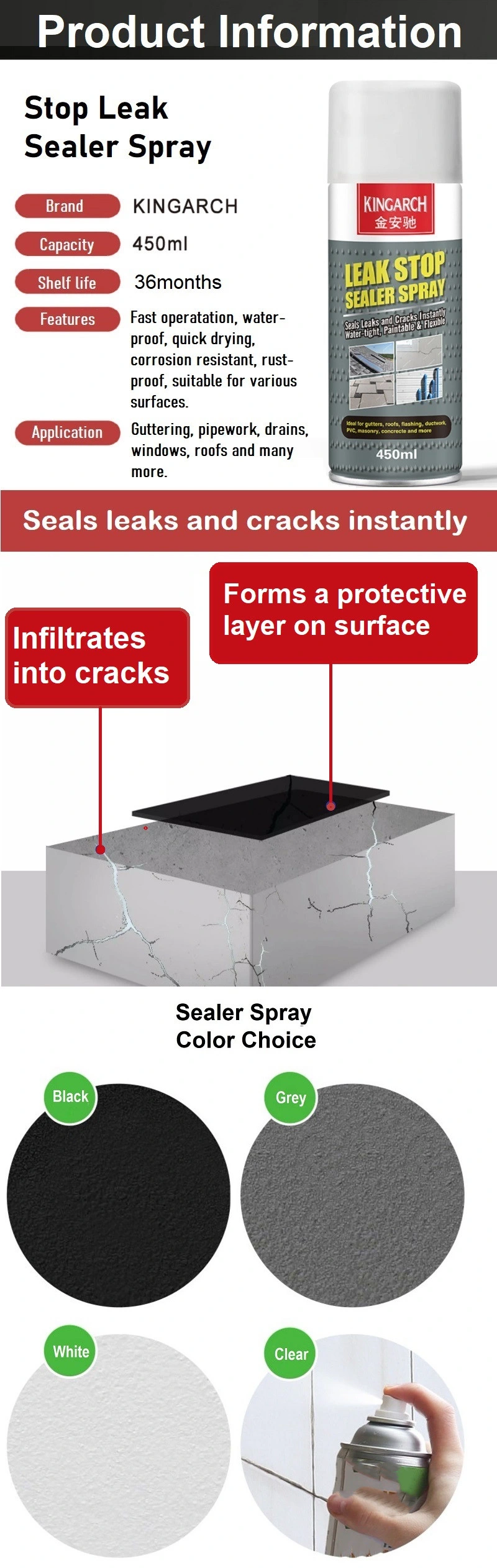 Aerosol Spray Roof Patch Flexible Rubber Coating Waterproof Spray on Leak Sealer