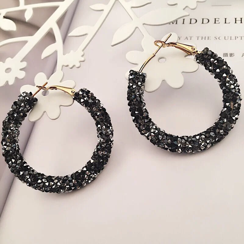 New Design Wholesale Crystal Big Round Large Gold Diamond Hoop Earrings for Women