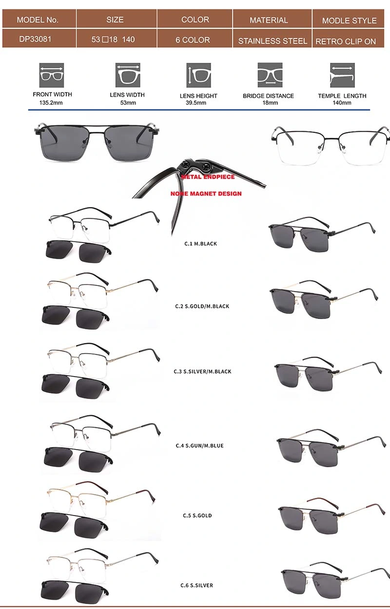 High Quality FC Metal Magnetic Clip-on Glasses Frames Optical Eyewear Polarized Clip on Sunglasses