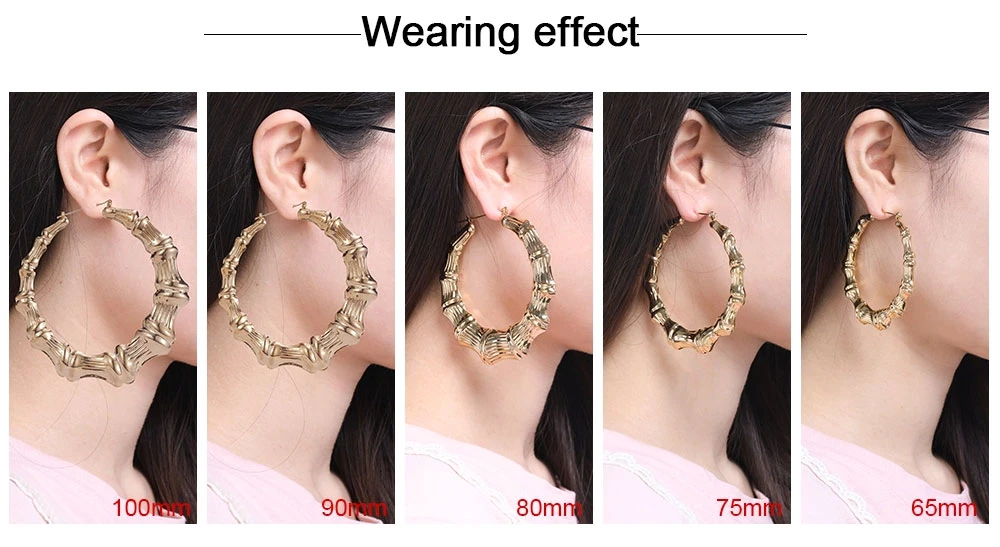Large Bamboo Hoop Earrings for Women Geometric Earrings Hip-Pop Style Fashion Party Accessory