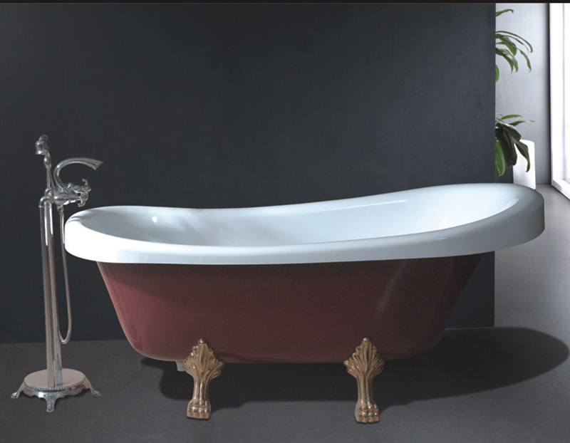 Hotel Project Free Stand Royal Soaking Red Acrylic Clawfoot Bathtub
