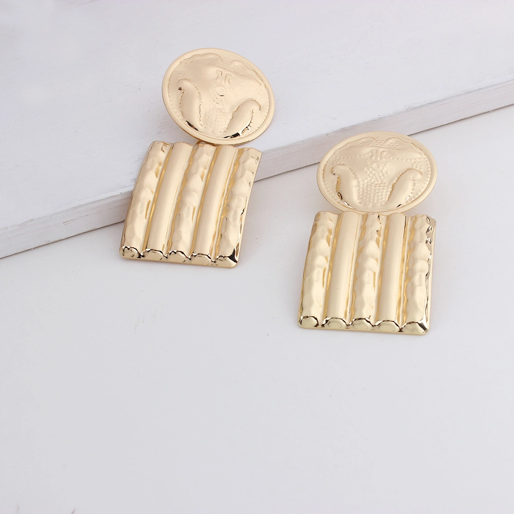 Creative Three-Dimensional Flower Carving Badge Earrings Exaggerated Metal Cold Wind Earrings