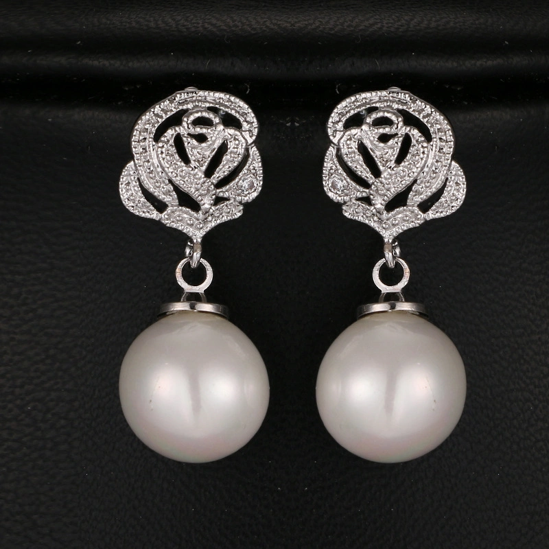 Korean Fashion Earrings for Women 925 Sterling Silver Hollow Pearl Flower Earrings