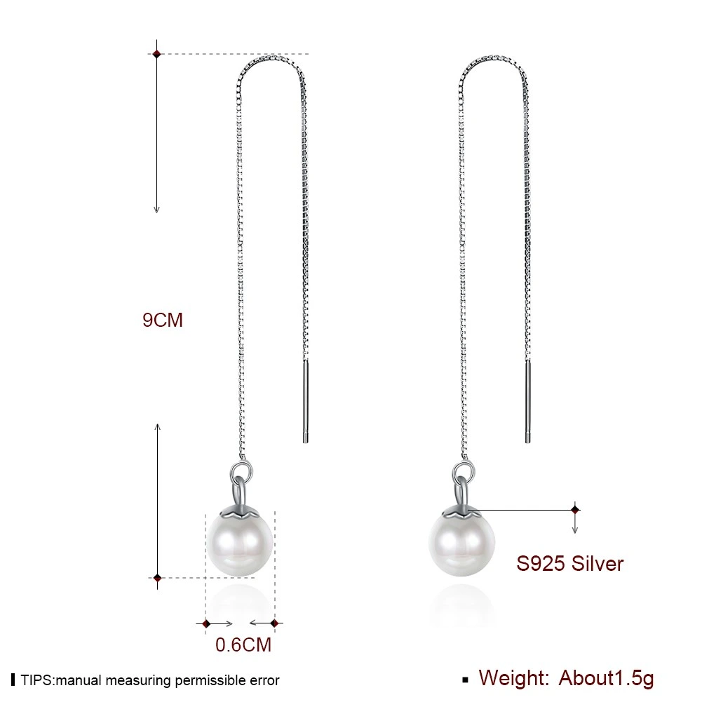 925 Sterling Silver Long Dangle Hanging Pearl Earrings