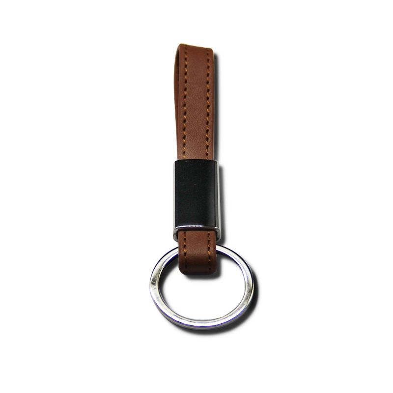 New Design Brown Color Leather Keychain with Blank Metal