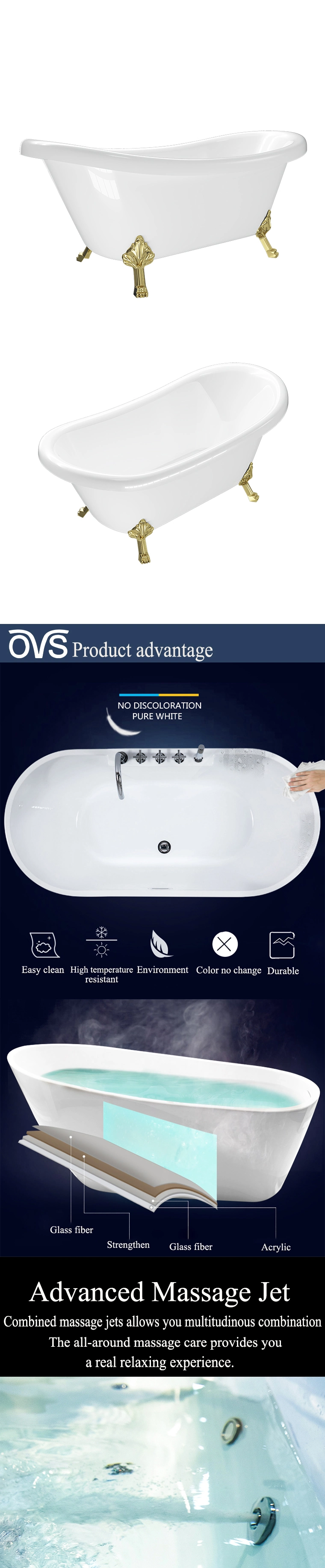 Golden Clawfoot Non-Whirlpool Freestanding White Acrylic Bathtub