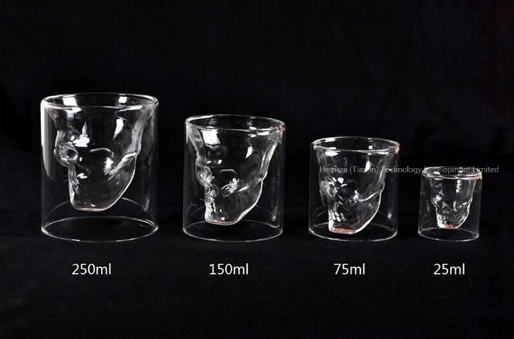 75ml Borosilicate Glass Skull Shape Cup, Double Wall Skull Espresso Whiskey Glasses