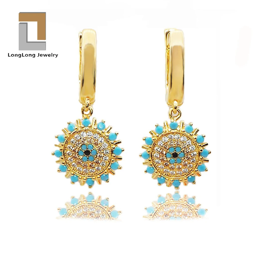 Fashion Gold Plated Blue Turquoise Evil Eye Earring and Charm for Women