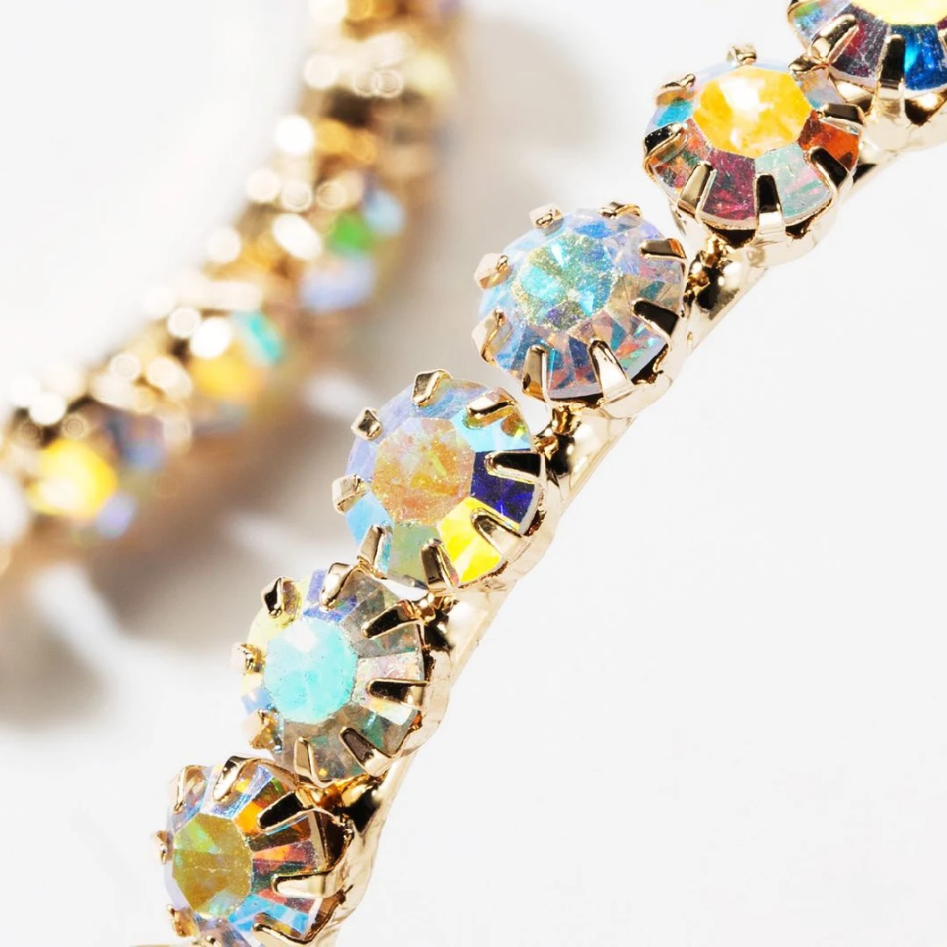 Popular Brilliant Colored Crystal Big Hoop Earrings Rainbow Rhinestone Gems Round Circle Earrings for Girls