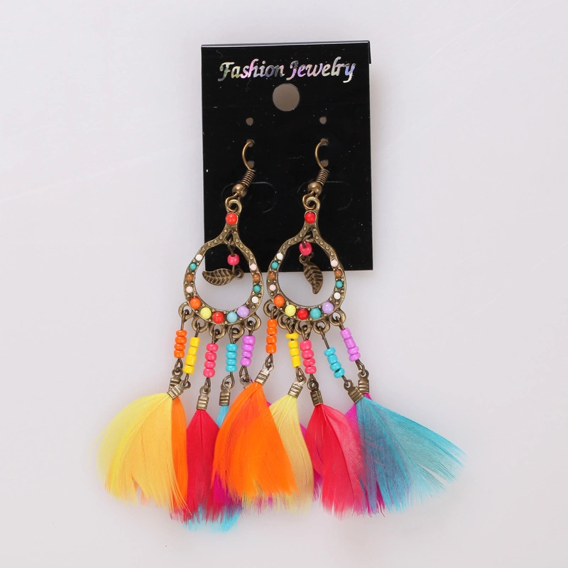 Fashionable Jewelry Colorful Feather Pendant Womens Earrings Long Earrings Artificial