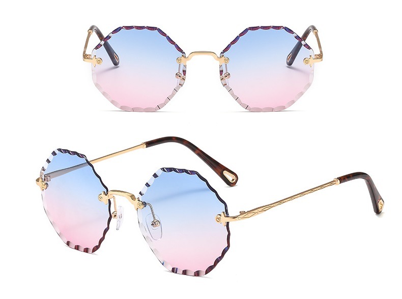 Hot Selling Simple Stylish Polygon Frameless Metal Rimless Sunglasses