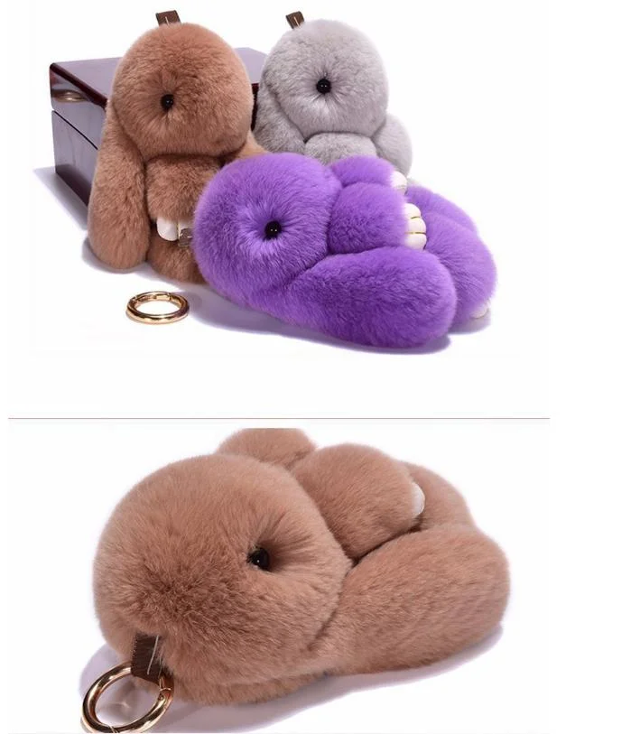 18cm Anime Gifts Pluff Bunny Keychain Rabbit Fur Keyring for Bag Simulation Toy Doll Fluffy POM POM Lovely Car Pendants