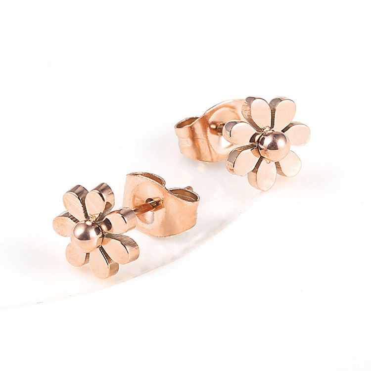 Fashion Jewelry Stainless Steel Rose Gold Color Ear Piercing Earrings Flower Stud Earrings for Women