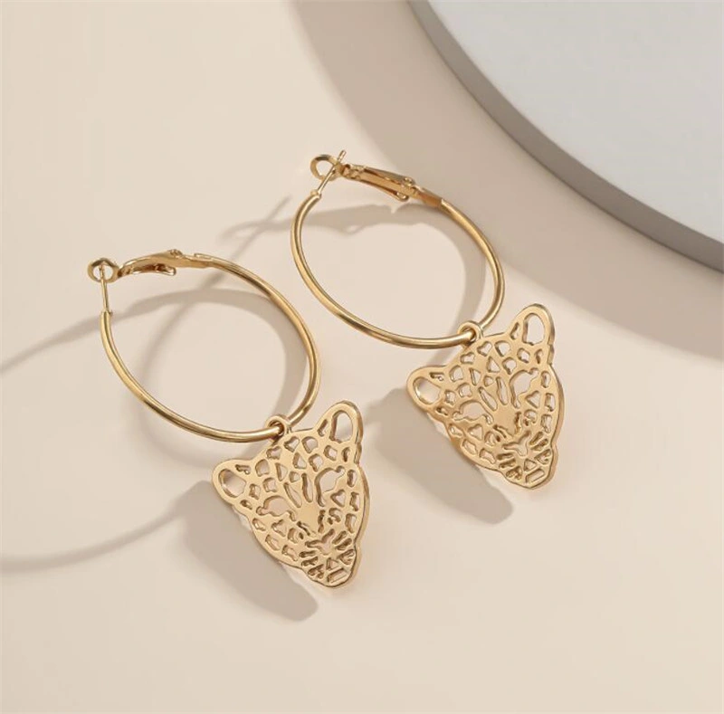 Fashion Jewelry Geometric Alloy Earrings Retro Simple Leopard Head Earrings