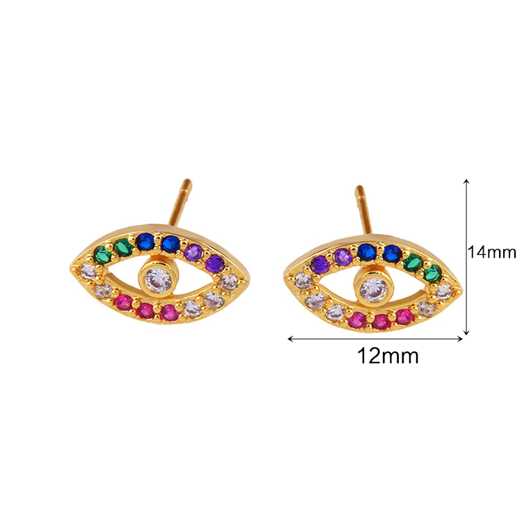 Micro Pave Rainbow CZ Women Gold Evil Eye Jewelry Stud Earring