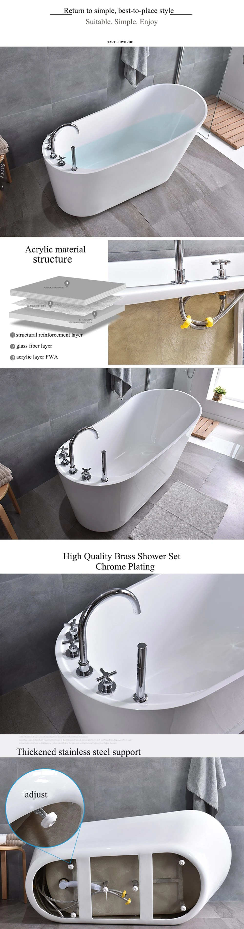 Different Size Bathroom Hot SPA Bathtub Freestanding Tub Massage Tub Mr-G8024