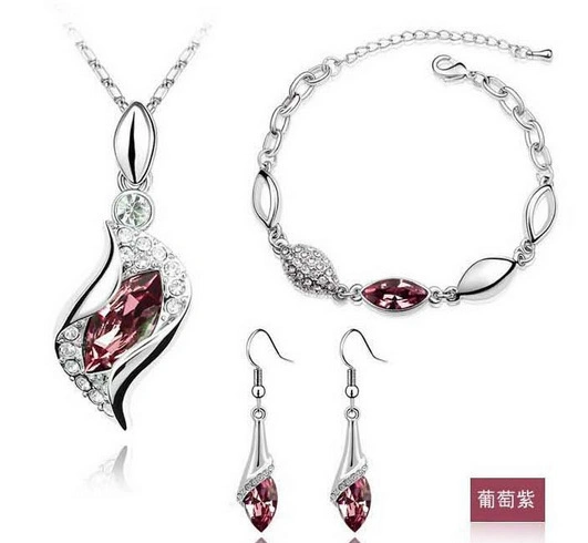 18K Gold Plated Necklace + Earrings + Bracelet Crystal Wedding Jewelry Set Horse Eye