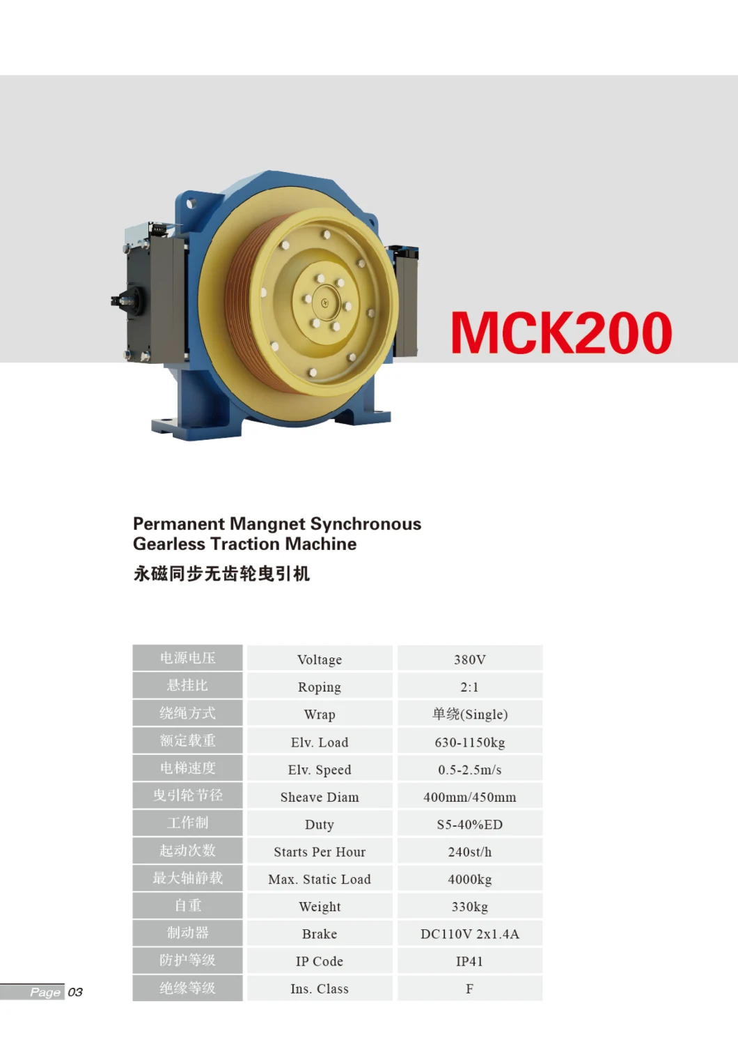 Elevator Spare Parts Gearless Traction Motor Elevator Machine for Passenger Elevator Monarive Mck100 Mck200