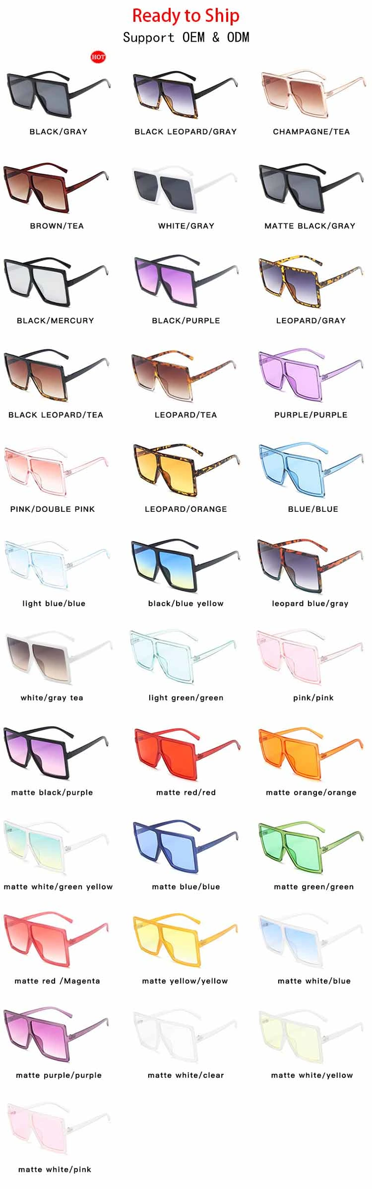 Readsun Wholesale Oversized Fashionable Women UV400 Black Sunglases Colored Sunglasses Leopard Sun Glasses