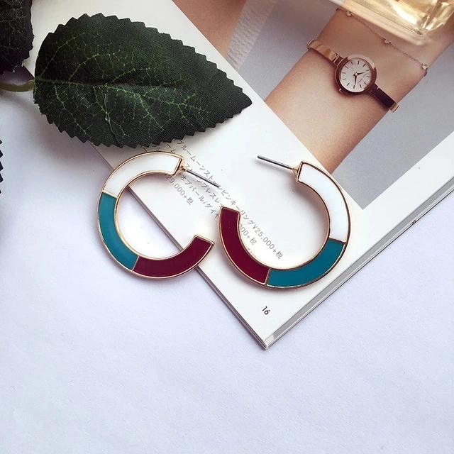 2019 Unique Earrings Fashion Colorful Enamel C Shape Hoop Earring for Women Wholesale