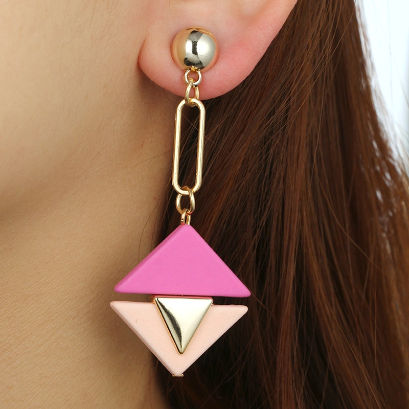 Korean Style Candy Color Geometric Triangle Resin Wood Earrings