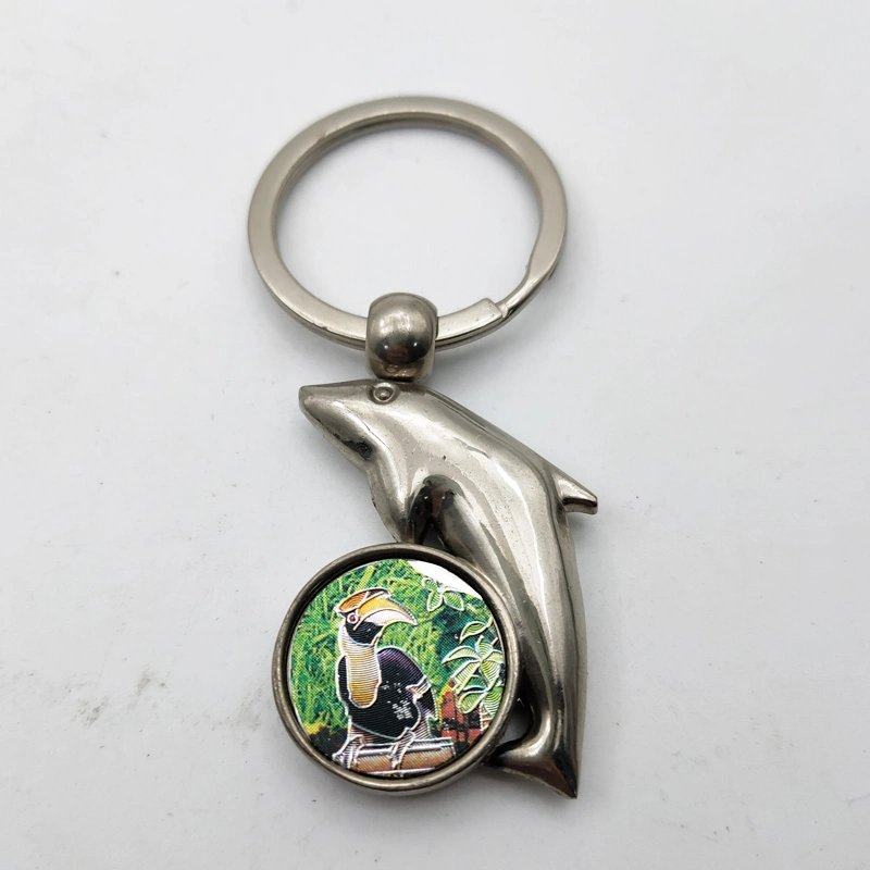 a Silver Solid Dolphins Metal Keychain Marine Souvenir